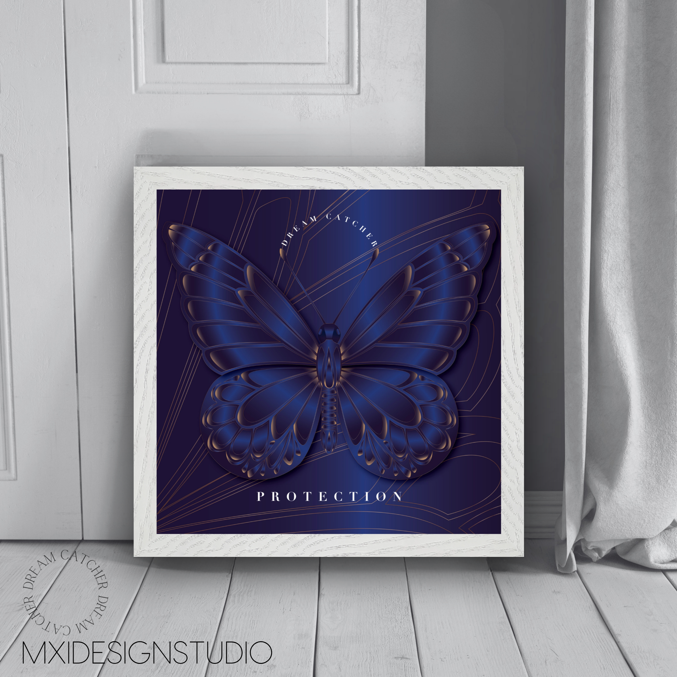 Sapphire Dream Catcher "Protection" Framed Art Print — Safe in the Dark