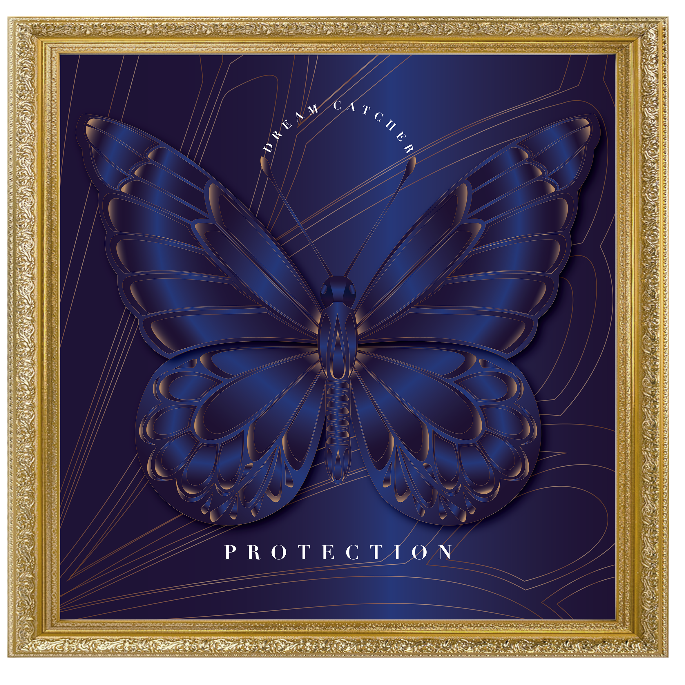 Sapphire Dream Catcher "Protection" Vintage Gold Framed Art Print — Safe in the Dark