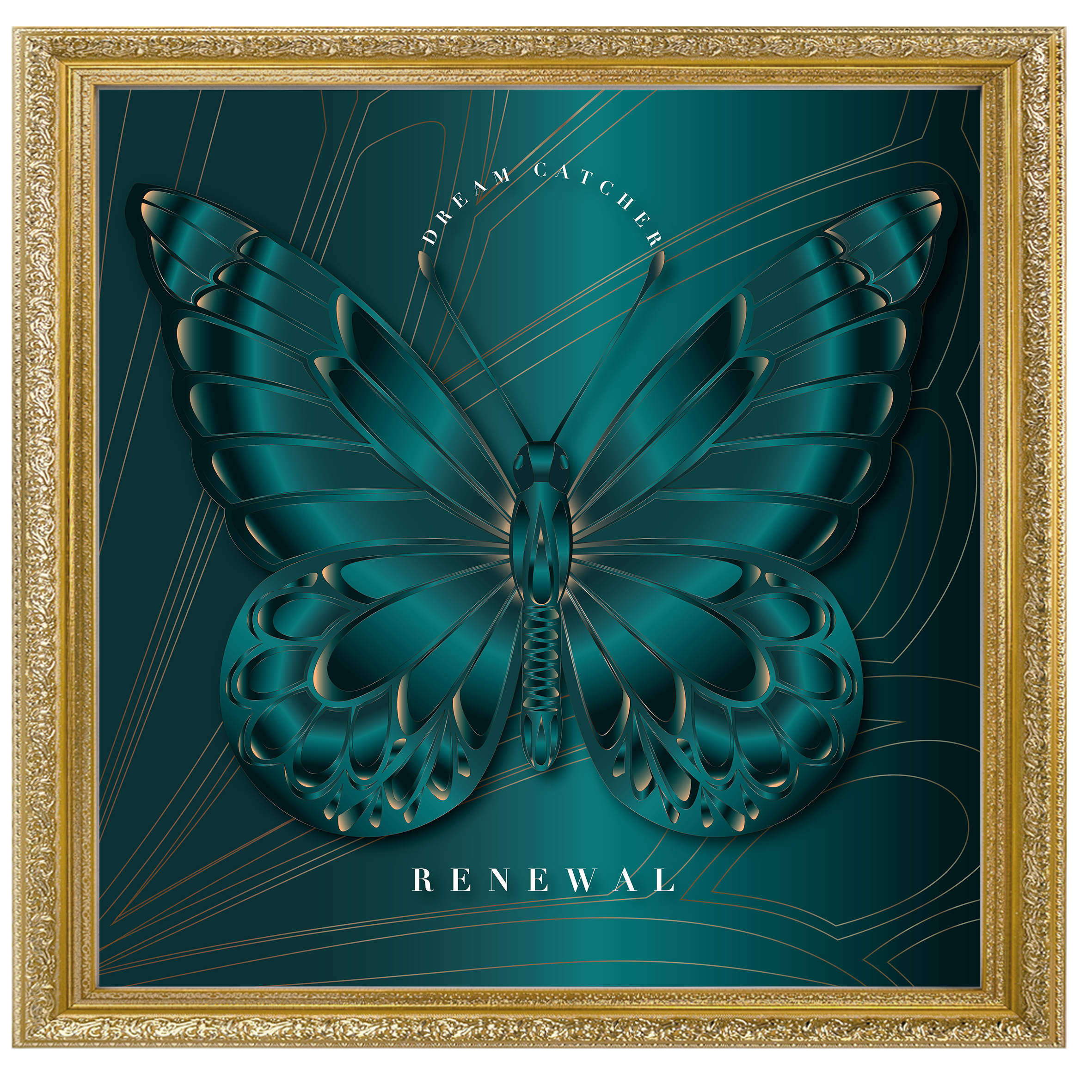 Emerald Dream Catcher "Renewal" Vintage Gold Framed Art Print — Peace Before Revival